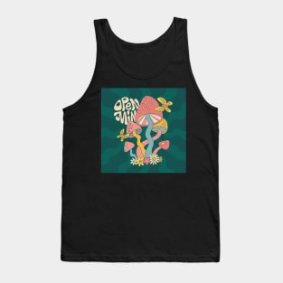 Open mind groovy retro vintage mushroom flower butterfly Tank Top